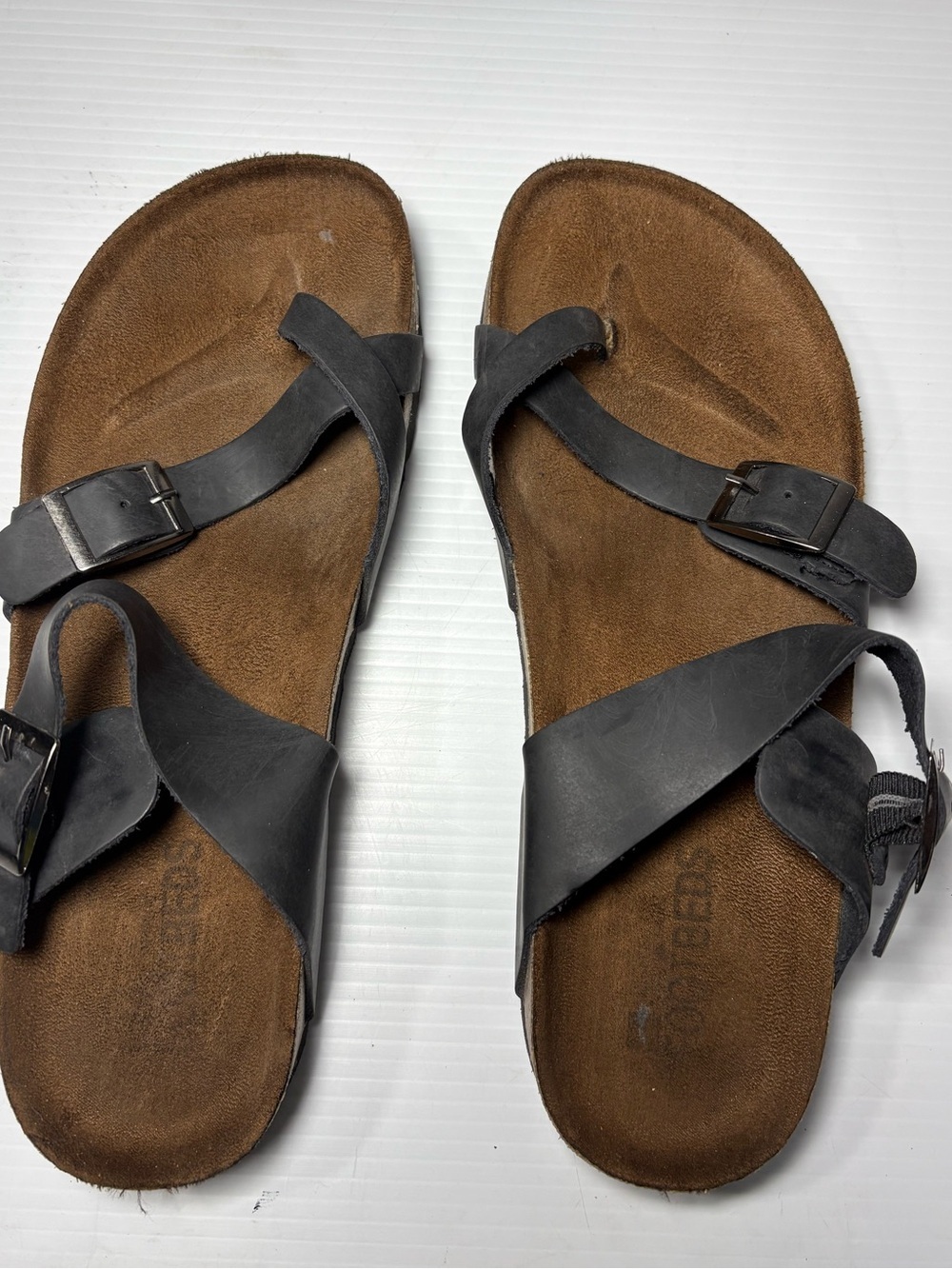 Grace Footbeds Black and Brown Leather Slide Sandals